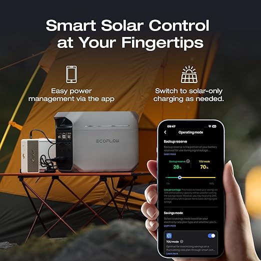 EF ECOFLOW Solar Generator DELTA 3 Plus with 220W Bifacial Solar Panel, 1000W Solar Input, LFP(LiFePO4) Battery, Portable Power Station for Home Backup Power, Camping & RVs