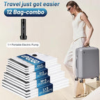 Combo 12 Pack Travel Vacuum Bags for Luggage with Portable Electric Pump,Vacuum Seal Bags for Clothing,Packing Cubes Compression,Cruise Ship and Travel Essentials