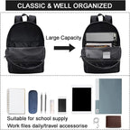 SUPACOOL Casual Laptop Backpack for Men and Women, Work backpack, Black Backpacks, College School Backpack for Boys and Girls, USB Charging Port, Lightweight Travel Back Pack(Black)