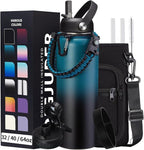 Vacuum Insulated Water Bottle 40oz - with Straw & Spout Lids, Paracord Handle, Shoulder Carrier Bag, Sport Stainless Steel,Double-Wall Metal Water Bottle Thermo Hydro Mug Flask