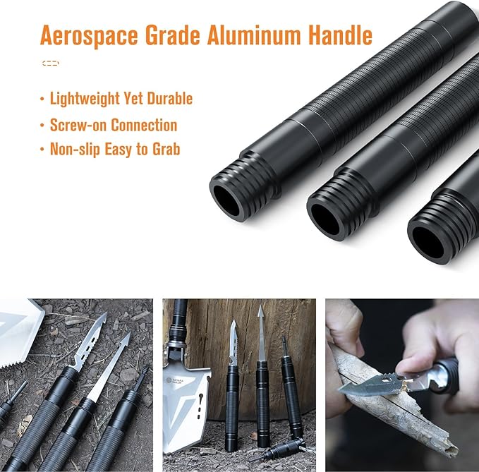 Sahara Sailor Survival Axe, Camping Folding Shovel with Hatchet with Large Shovel Head and 1.6-3.1 Ft Extented Handles, High Carbon Steel Survival Gear Equipment, Storage Bag Included