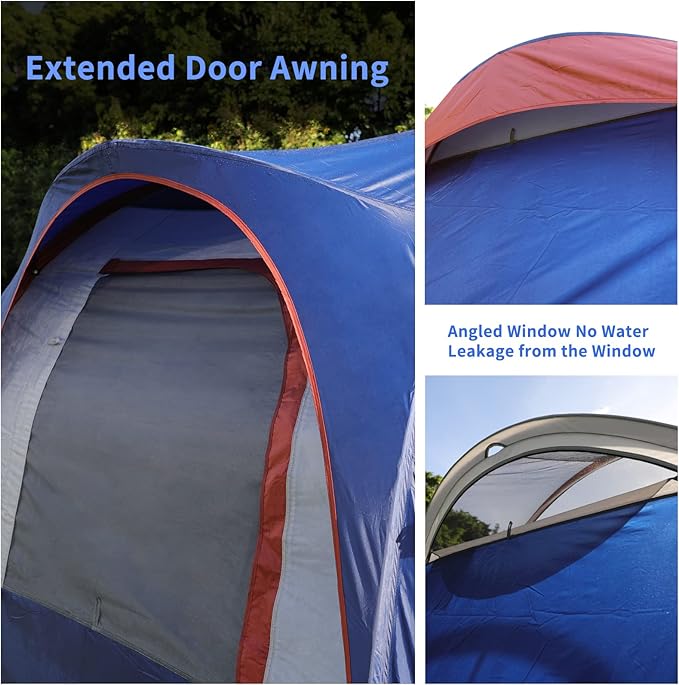 CAMPROS CP Camping Tent 10 Person Family Cabin Tent, 2 Room Water Resistant Waterproof Tent with Top Rainfly, 4 Large Mesh Windows, Double Layer, Easy Set Up, Portable with Carry Bag, 16ft x 9ft x72in