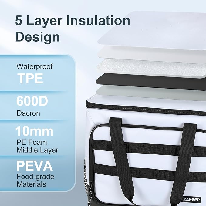 Soft Cooler Bag, 30 Cans Collapsible Cooler with Adjustable Shoulder Straps, White Ice Chest for Camping, Beach, Hiking, Picnic