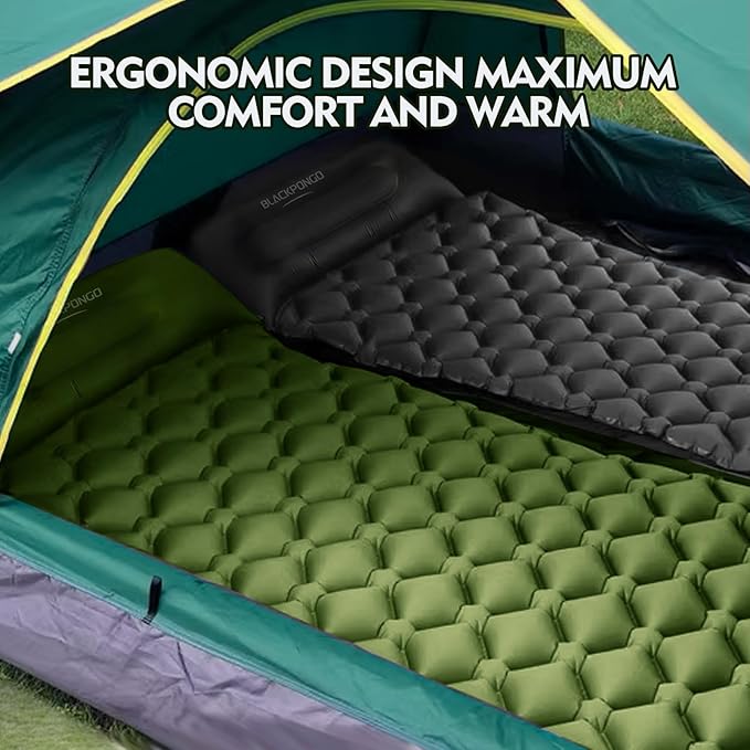 Camping Sleeping Pad, Ultralight Camping Mat with Pillow Built-in Foot Pump Inflatable Sleeping Pads Compact for Camping Backpacking Hiking Traveling Tent (Green, Single)
