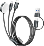 Temdan for Travel Vacation Essentials,3 in 2 USB C Cable for Apple Watch Charger/iPhone 17 Charger/Lightning,Multi Charging Cable Cord,Camping Essentials,Designed for iWatch &iPhone 16-12-5FT Black