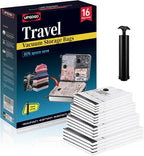 Travel Vacuum Bags for Luggage with Hand Pump,Vacuum Seal Bags for Clothing,Packing Cubes Compression,Cruise Ship and Travel Essentials(Combo 16 Pack)