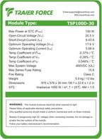 Traver Force 100W 12V 10BB Monocrystalline Solar Panel, Up to 25% High Efficiency Module with Grade A+ Cells, Waterproof for RVs, Motorhomes, Cabins, Marine, Boat，2pcs