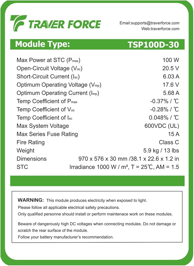 Traver Force 100W 12V 10BB Monocrystalline Solar Panel, Up to 25% High Efficiency Module with Grade A+ Cells, Waterproof for RVs, Motorhomes, Cabins, Marine, Boat,4pcs