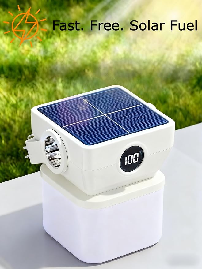 V.C Formark Camping Lantern Solar Powered Portable with Battery% Display, 1000LM Bright, USB-C/Solar Charging, for Outdoor Emergency, Hiking, Power Outage