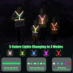 LED Reflective Vest Running Gear, 5 Colors Lights Up Running Vest for Night Walking Cycling Jogging, Adjustable Size for Men Women Kids, Rechargeable and High Visible