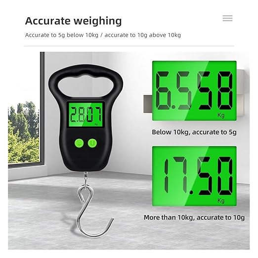 Portable Hand Held Digital Luggage Scale, 50kg/10g Hanging Scale with Hook and Measuring Tape – for Travel, Fish, and Parcels(Small Hook)