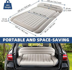KMZ SUV Air Mattress Thickened Double Flocking Camping Mattress Upgraded Portable Sleeping Car pad Comfortable Inflatable Travel Bed with External Pump and 2 Pillows（Off-White and Light Gray）