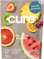 Cure Hydration | Plant-Based Electrolyte Drink Mix | No Added Sugar | FSA-HSA | Dehydration Relief Powder Made with Coconut Water | Non-GMO | Vegan | 8 Packets - Tropical Variety Pack