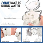 BLUEGO 84oz Water Bottle Glass with Stainless Steel Handle Large 2.5l Water Bottle with Time Markers and Silicone Sleeve Half Gallon Water Jug BPA Free for Gym Daily Use, White