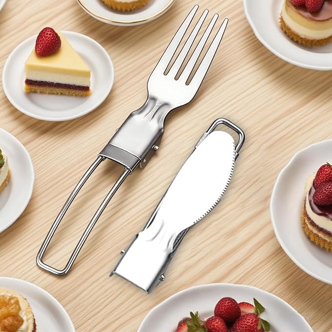 Camping Utensils Folding Cutlery set, Fork and Knife With Storage Box, Stainless Steel Tableware Accessories, Portable Outdoor Kitchen Set for Travel, Picnic, Hiking, Backpacks