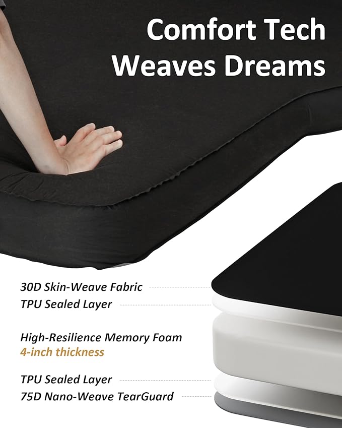 for Tesla Model Y Mattress Memory Foam, 4 inch Comfortable SUV Sleeping Pad with Powerful Air Pump, Inflatable Car Bed for Camping & Road Trips (Black+Gray)