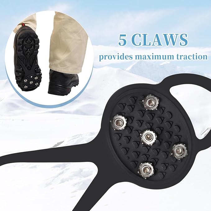 2 Pairs Non Slip Gripper Spike, Ice Grippers Traction Cleats Snow Shoe Spikes Grips Crampons with 10 Steel Studs Cleats