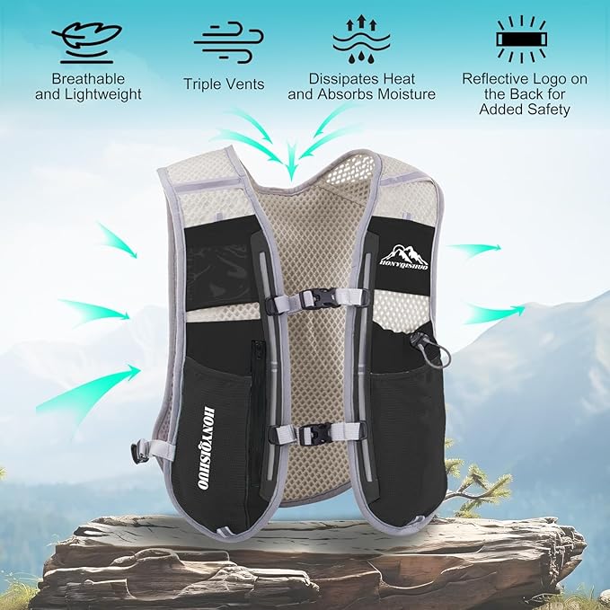 Hydration Vest Pack Backpack, Running Vest for Women Men Adjustable Chest Straps Running Hydration Vest for Trail Hiking