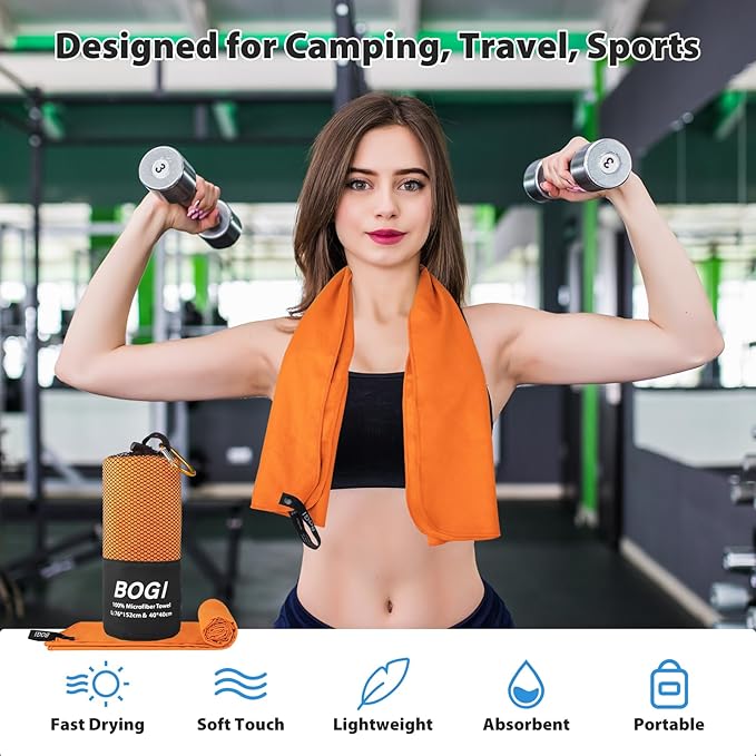 BOGI Microfiber Travel Sports Towel-Quick Dry Towel,Soft Lightweight Microfiber Camping Towel Absorbent Compact Travel Towel for Camping Gym Beach Bath Yoga Swimming Backpacking (M:40''x20''-Orange)