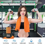 BOGI Microfiber Travel Sports Towel - Quick Dry, Soft Lightweight, Compact for Camping, Gym, Yoga, Swimming, Backpacking (L:60''x30''+16''x16'' - Orange)