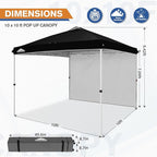 EAGLE PEAK Pop Up Canopy Tent with 1 Sidewall, Easy Setup Event Tent, Outdoor Sun Shade, Wheeled Carry Bag, Stakes and Guy Ropes, Instant Canopy 10x10, Black
