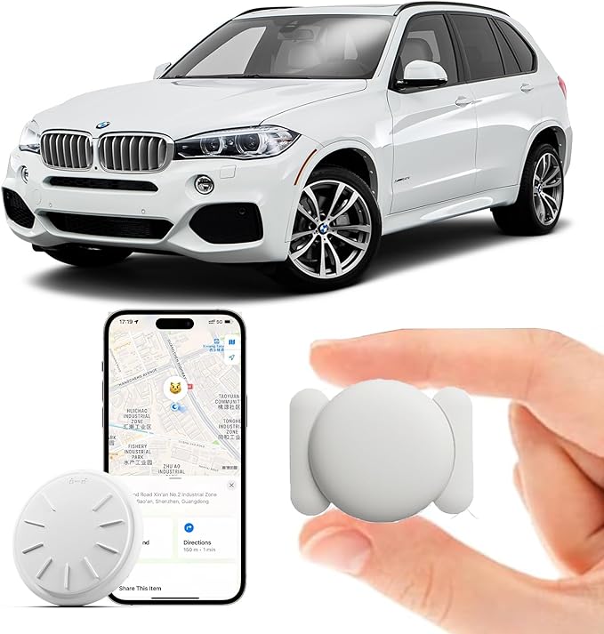 Car GPS Tracking Device for Vehicles, 1PCS Real Time GPS Tracker for Car Work with Find My (iOS Only),Hidden Mini GPS Tracker,No Monthly Fee (White Tracker, White Magnetic Case)