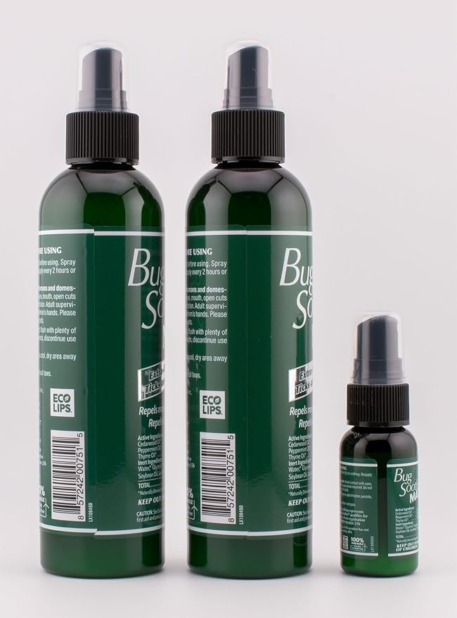 Bug Soother MAX - Extra Strength Natural Gnat, Tick, and Mosquito Repellent, 2 Pack 8 fl oz w/Free 1 oz. DEET-Free Bug Spray Deterrent - Safe for Adults & Environment - Made in USA