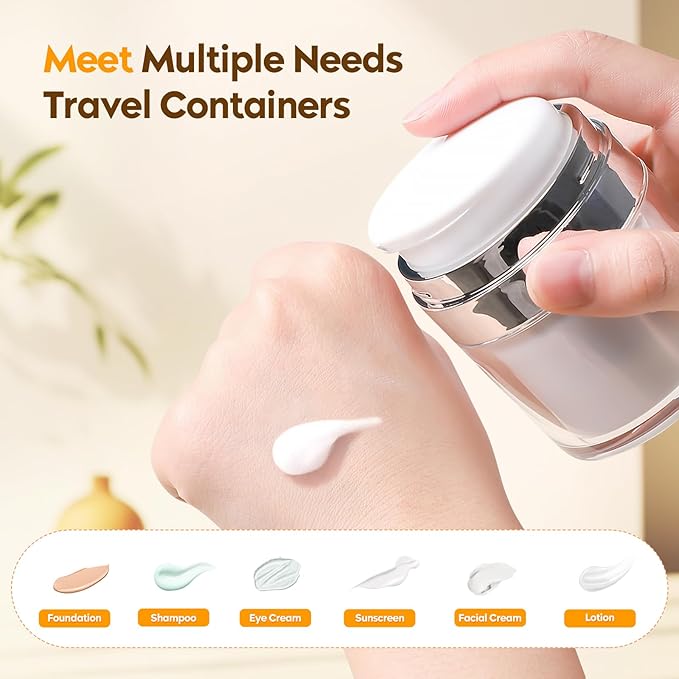 Travel Size Containers Airless Pump Jars with Label 30ml 1 Oz Acrylic Press Hand Cream Jar TSA Approve Leak Proof Refillable Lotion Dispenser Travel Containers for Toiletries Face Moisturizer - 2Pack