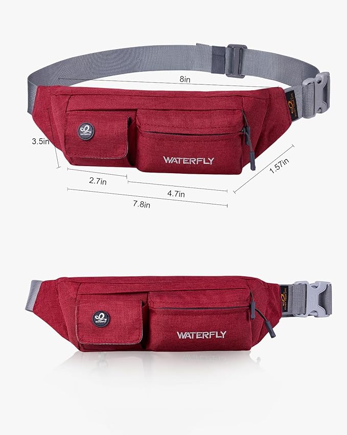 WATERFLY Fanny Pack Slim Soft Polyester Water Resistant Waist Bag Pack for Man Women Carrying iPhone 8 Samsung S6 (Wine red)