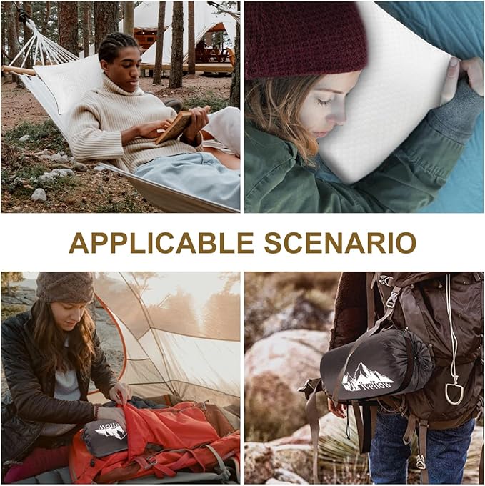 Ivellow Travel Pillow Cooling Camping Pillow for Sleeping Compressible Shredded Memory Foam Pillow Compact Firm Supportive Pillow for Adults Kids Outdoor Backpacking Hiking Essential Gear White M