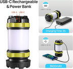 2 Pack LED Camping Lantern Flashlight Rechargeable, Consciot Portable Torch with 6 Light Modes, 3600mAh Power Bank, IPX4 Waterproof, USB C, Camping Lights for Hurricane, Emergency, Survival Kits