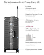 LUGGEX Checked Suitcase with Spinner Wheels, 8010S Aluminum Frame Zipperless Polycarbonate Hard Shell Suitcase (ZX-Core, Charcoal Metallic, 28 Inch)