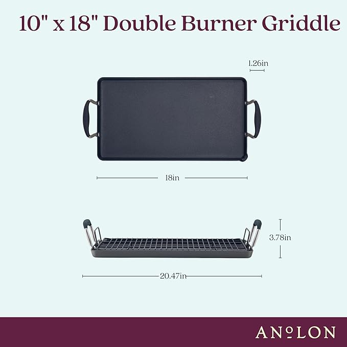 Anolon Advanced Home Hard Anodized Nonstick Double Burner Griddle, 10 Inch x 18 Inch, Onyx