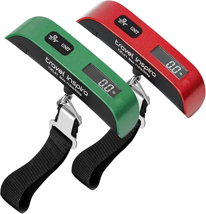 travel inspira Luggage Scale, Portable Digital Hanging Baggage Scale for Travel, Suitcase Weight Scale with Rubber Paint, Temperature Sensor, 110 Pounds, Battery Included