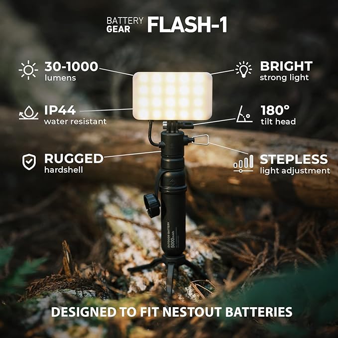 ELECOM NESTOUT 10000mAh Outdoor Power Bank + 2-Panel Solar Panel Charger + Flash-1 LED Flash Light Panel 1000 Lumen - Black