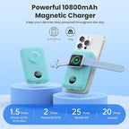 Magnetic Portable Charger for iPhone, 10800mAh 4-in-1 Wireless Power Bank with iWatch Charger, 25W PD Fast Charging Battery Pack for Magsafe, iPhone 16/15/14/13/12 Series, Apple Watch (Green)