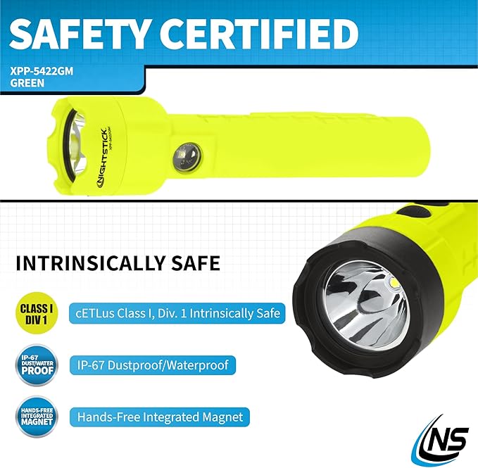Nightstick XPP-5422GM Intrinsically Safe Dual-Light Flashlight w/Magnets-3 AA (not Included) -Green-UL913, Multicolor