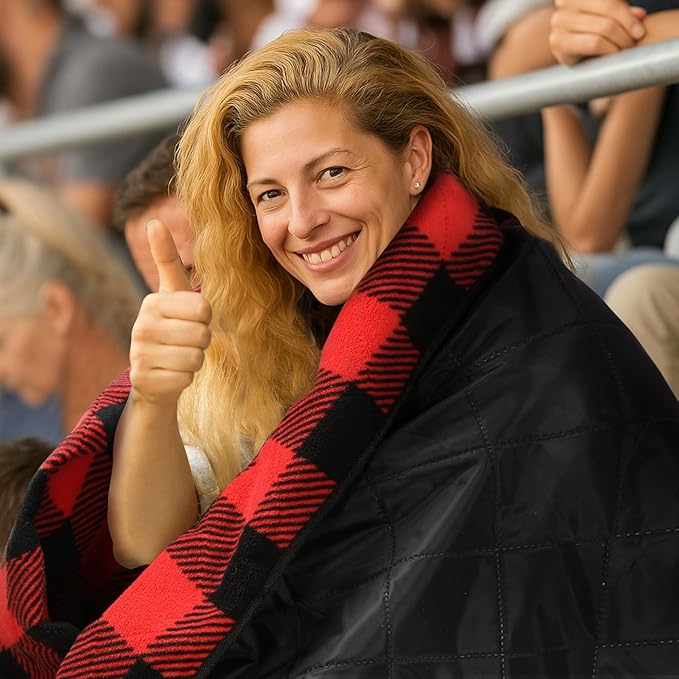 REDCAMP Extra Large Waterproof Stadium Blanket for Cold Weather, Soft Warm Fleece Camping Blanket Windproof for Camping, Hiking, Traveling, Picnic Sports, 79"x 79" Red and Black Grid