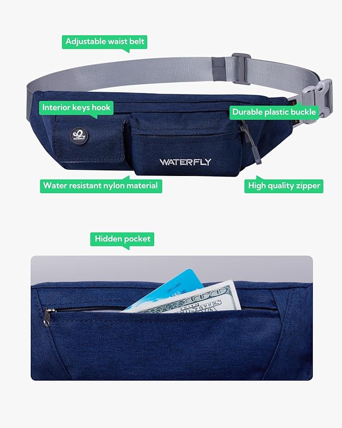 Waterfly Fanny Pack Slim Soft Polyester Water Resistant Waist Bag Pack for Man Women Carrying iPhone 8 Samsung S6, Sapphire Blue
