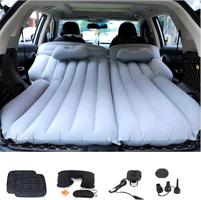 Inflatable SUV Air Mattress,Thickened Flocking Inflatable Car Camping Travel Air Mattress with 2 Pillows & Air Pump,Portable Car Sleeping Bed for SUV|MPV|Minivan