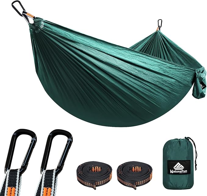 NATUREFUN Ultra-Light Travel Camping Hammock | 300kg Load Capacity,Breathable,Quick-Drying | 2 x Premium Carabiners,2 x Nylon Slings Included | Outdoor Indoor Garden