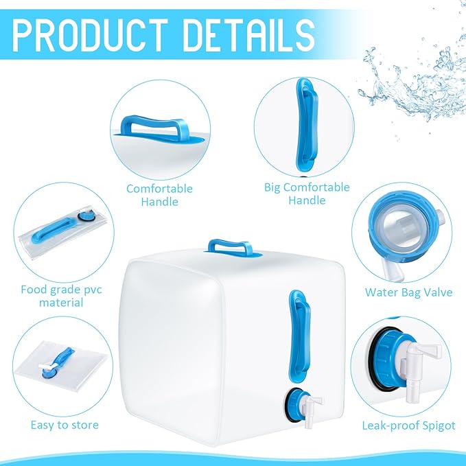 3 Pack Collapsible Water Container with Spigot, Foldable Camping Water Container Portable Camping Storage Carrier Jug for Outdoors Hiking Emergency Kit Backpack(Blue,5.3 Gallon)