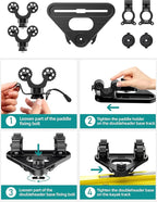 Doubleheader with Dual Kayak Paddle Holder, Kayak Paddle Holder with Two Security Tethers, Multi-Functional Dual Head Kayak Track Mount Accessories - Kayak Oar/Fishing Net/Gaff Holder for Fishing