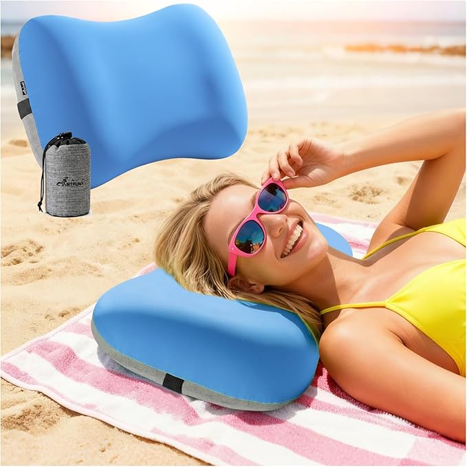 Inflatable Neck Pillow for Beach Travel Camping Picnic Outdoor Small Compact Towel Blanket Clip Quick Dry Oversized xl Extra Large Cloud Turkish Cotton Microfiber Bulk Mat Sand Free Waterproof