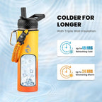 Insulated Water Bottle 20 oz, Triple Wall Vacuum Stainless Steel (Cold for 48 Hrs), Leak Proof & Non-BPA, Kids Water Bottle Jug for School with Straw Spout Lids, Ombre Orange