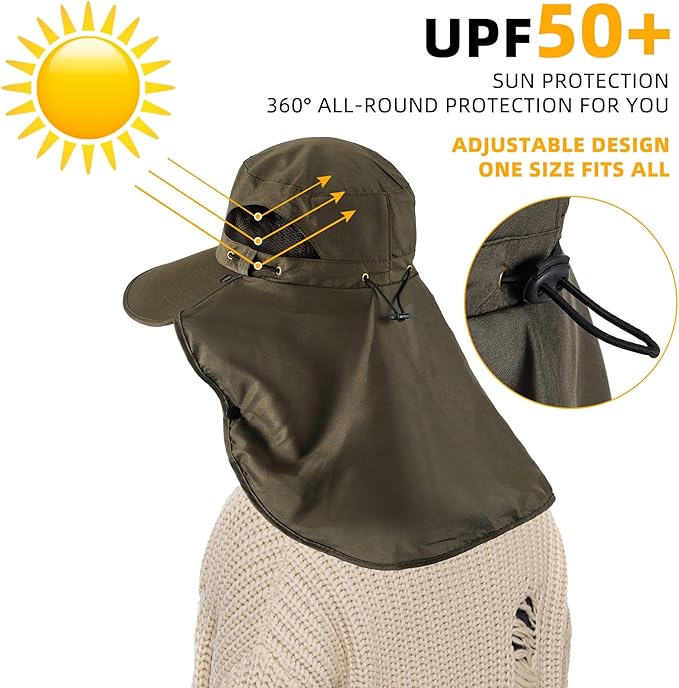 Cuffbow 3 Pcs Sun Hat for Men Women with Neck Flap Breathable Wide Brim Bucket Hat UV Protection UPF 50+ Fishing Hiking