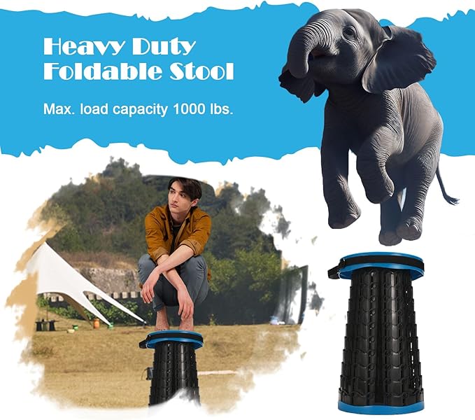 19.7” Heavy Duty Collapsible Stool with Cushion - Portable, Foldable Camping Stool for Adults, Max Capacity 1000lbs (Blue)