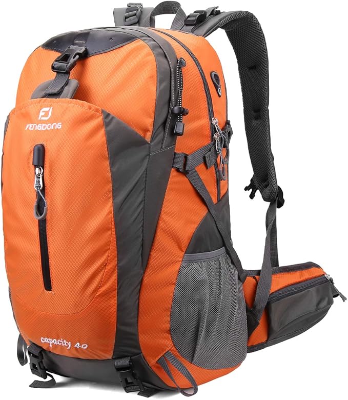 FENGDONG 40L Waterproof Lightweight Outdoor Daypack Hiking,Camping,Travel Backpack for Men Women Orange