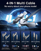 SHEZI [Upgraded 2.0] 4-in-1 Short USB C Cable 60W 0.6FT Fast Charging [480Mbps Data Sync] Flat Nylon Braided Charger Cord Combo, USB A/C to C/L Multi Charge Cable for iPhone/iPad & Most Devices, Grey