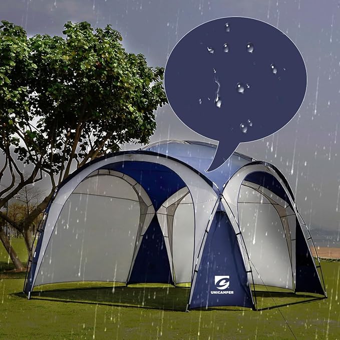 Large Beach Canopy Tent UPF 50+ 12x12 ft Waterproof & Rainproof Dome Sun Shelter for 8-10 Person with 2 Side Walls, Perfect for Camping, Backyard, Fishing, Parties, Picnics